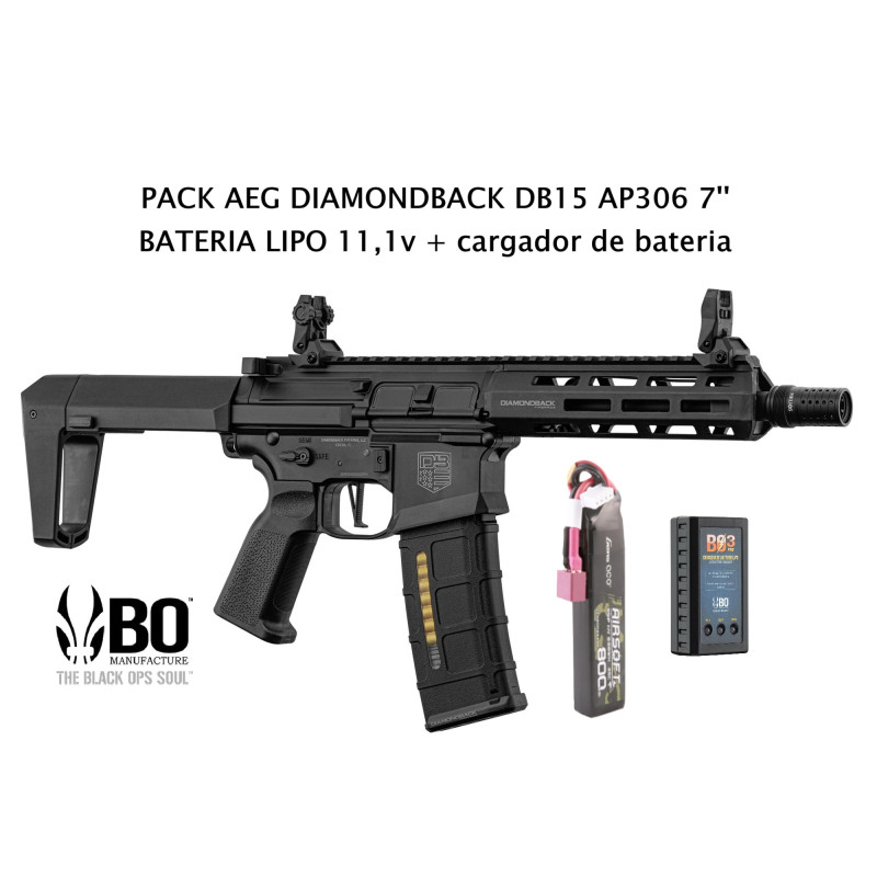 AEG DIAMONDBACK DB15 AP306 7'' M4 - NEGRA BO PACK AEG DIAMONDBACK DB15 AP306 7'' M4 - NEGRA BO PACK