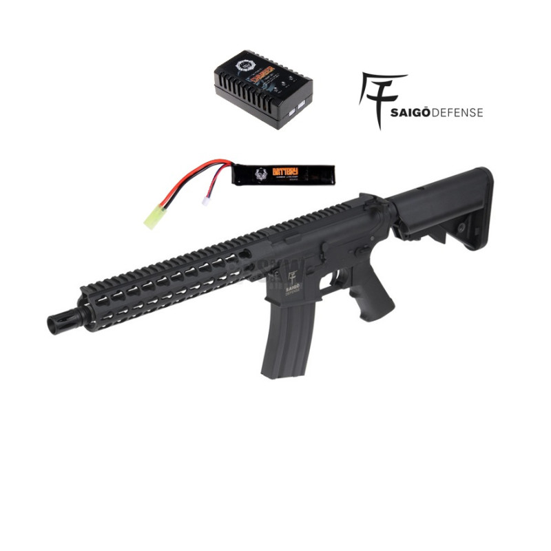 FUSIL DE ASALTO M4 AEG KENJI ZERO BLACK COMBO SAIGO DEFENSE