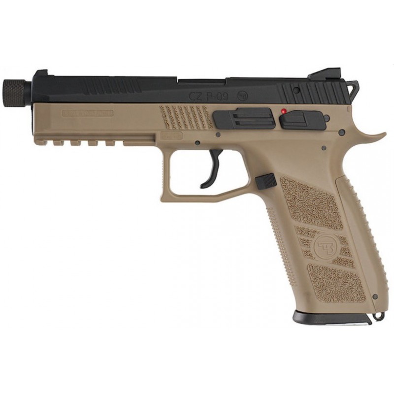 PISTOLA KJ Works CZ P-09 Duty (ASG Licensed) with 14mm CCW Thread Barrel - CO2 Version (TAN)