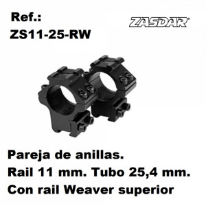 Monturas Zasdar Altura Media con rail superior Weaver Ø25 mm / rail 9 - 11 mm