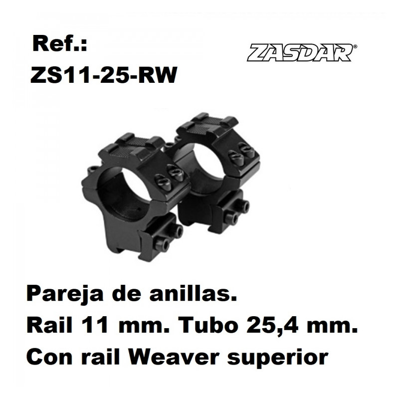 Monturas Zasdar Altura Media con rail superior Weaver Ø25 mm / rail 9 - 11 mm