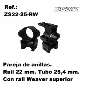 Monturas Zasdar Altura Media Ø25 mm - con rail Weaver superior - p/ 21 mm (Weaver o Picatiny)