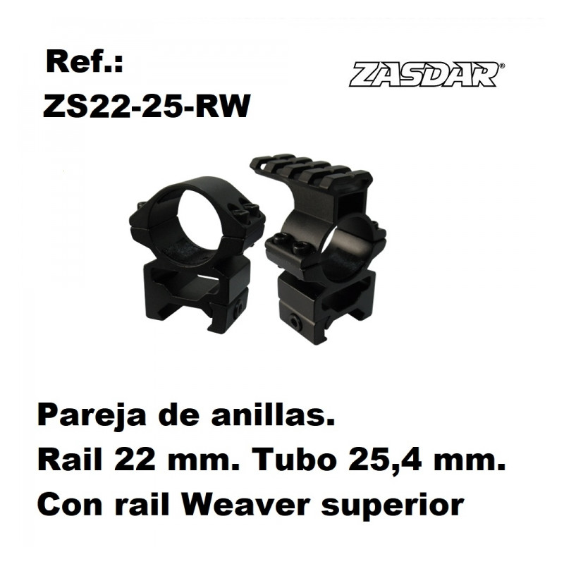 Monturas Zasdar Altura Media Ø25 mm - con rail Weaver superior - p/ 21 mm (Weaver o Picatiny)