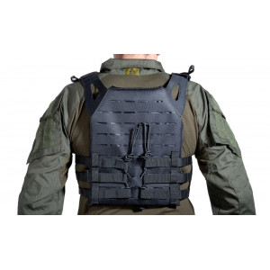 CHALECO PLATE CARRIER JPC MOLLE CORTE LASER NEGRO V18 + 2 PLACAS DE PROTECCION DUMMY