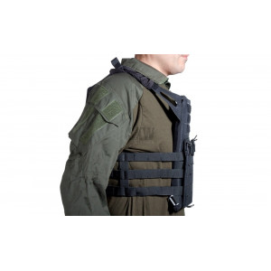 CHALECO PLATE CARRIER JPC MOLLE CORTE LASER NEGRO V18 + 2 PLACAS DE PROTECCION DUMMY